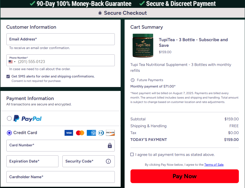 Tupi Tea order page